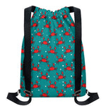 Red Crab Pattern Print Drawstring Backpack