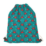 Red Crab Pattern Print Drawstring Bag