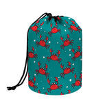 Red Crab Pattern Print Drawstring Makeup Bag