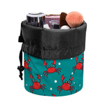 Red Crab Pattern Print Drawstring Makeup Bag