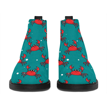 Red Crab Pattern Print Flat Ankle Boots