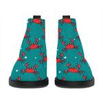 Red Crab Pattern Print Flat Ankle Boots