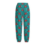 Red Crab Pattern Print Fleece Lined Knit Pants