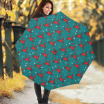Red Crab Pattern Print Foldable Umbrella