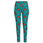 Red Crab Pattern Print High-Waisted Pocket Leggings