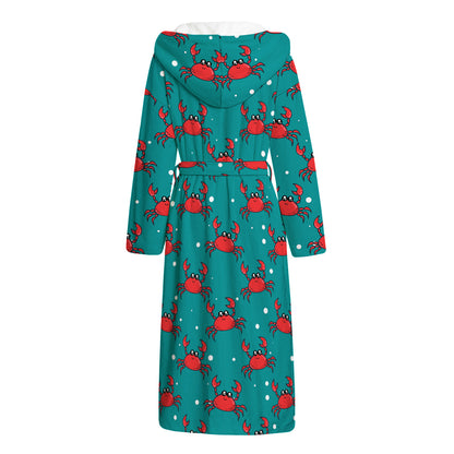Red Crab Pattern Print Hooded Bathrobe