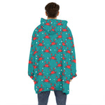 Red Crab Pattern Print Hoodie Blanket
