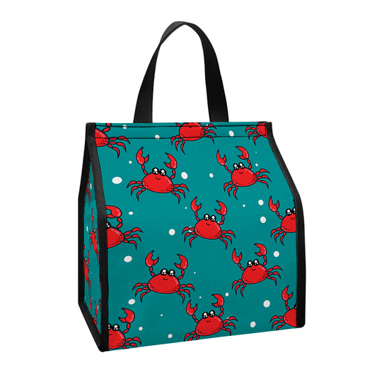 Red Crab Pattern Print Insulated Lunch Tote