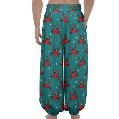 Red Crab Pattern Print Lantern Pants