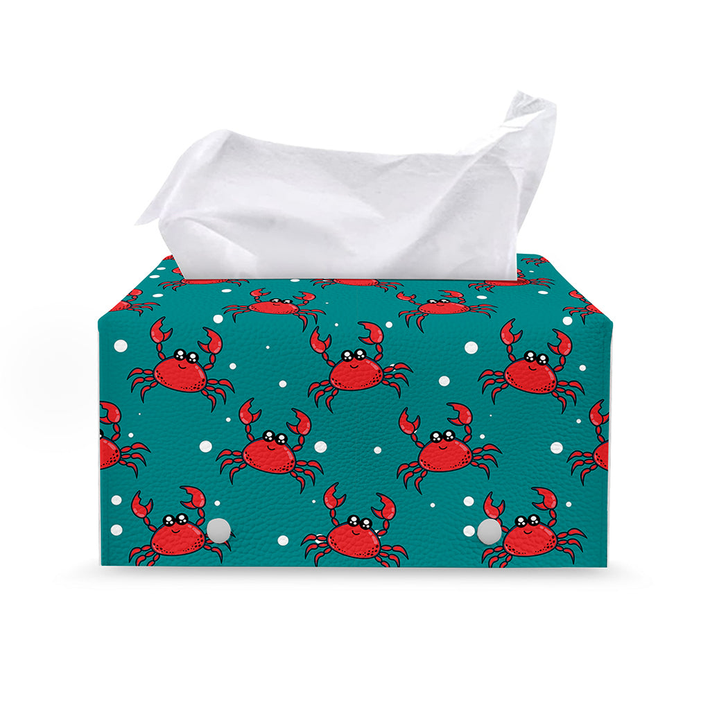 Red Crab Pattern Print Leather Tissue Box Cover