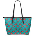 Red Crab Pattern Print Leather Tote Bag With Zipper