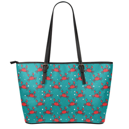 Red Crab Pattern Print Leather Tote Bag