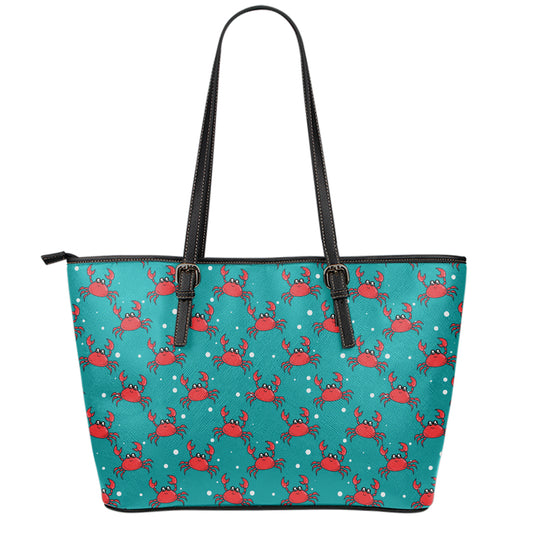 Red Crab Pattern Print Leather Tote Bag