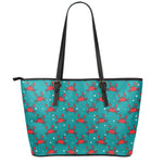 Red Crab Pattern Print Leather Tote Bag