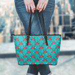 Red Crab Pattern Print Leather Tote Bag