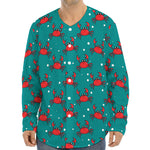 Red Crab Pattern Print Long Sleeve Baseball Jersey