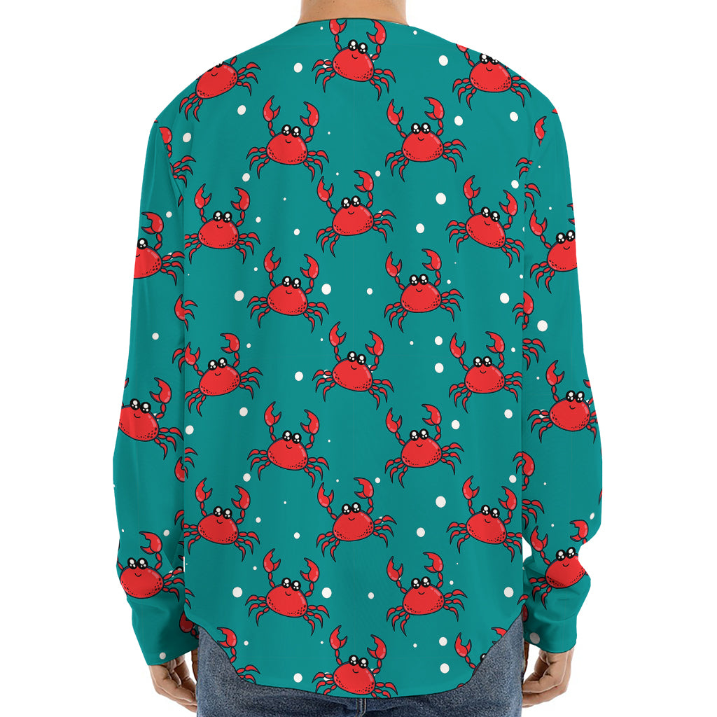Red Crab Pattern Print Long Sleeve Baseball Jersey