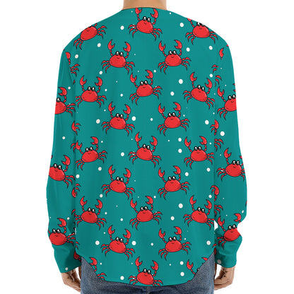 Red Crab Pattern Print Long Sleeve Baseball Jersey