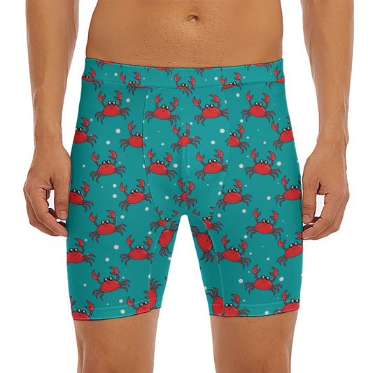 Red Crab Pattern Print Men's Long Boxer Briefs