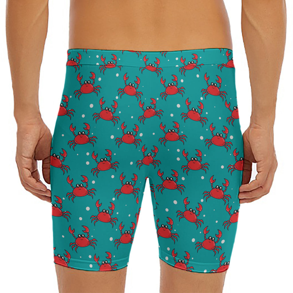 Red Crab Pattern Print Men's Long Boxer Briefs