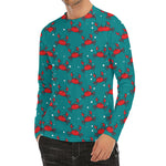 Red Crab Pattern Print Men's Long Sleeve Rash Guard