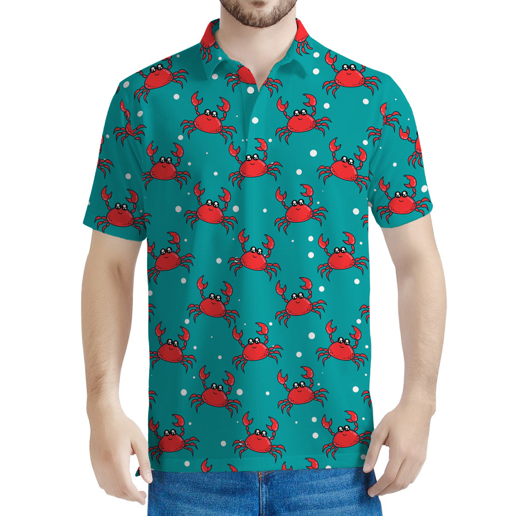 Red Crab Pattern Print Men's Polo Shirt