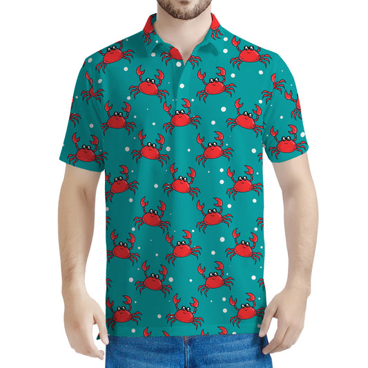 Red Crab Pattern Print Men's Polo Shirt