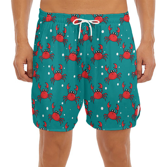 Red Crab Pattern Print Men's Split Running Shorts