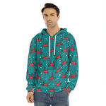 Red Crab Pattern Print Men's Velvet Pullover Hoodie