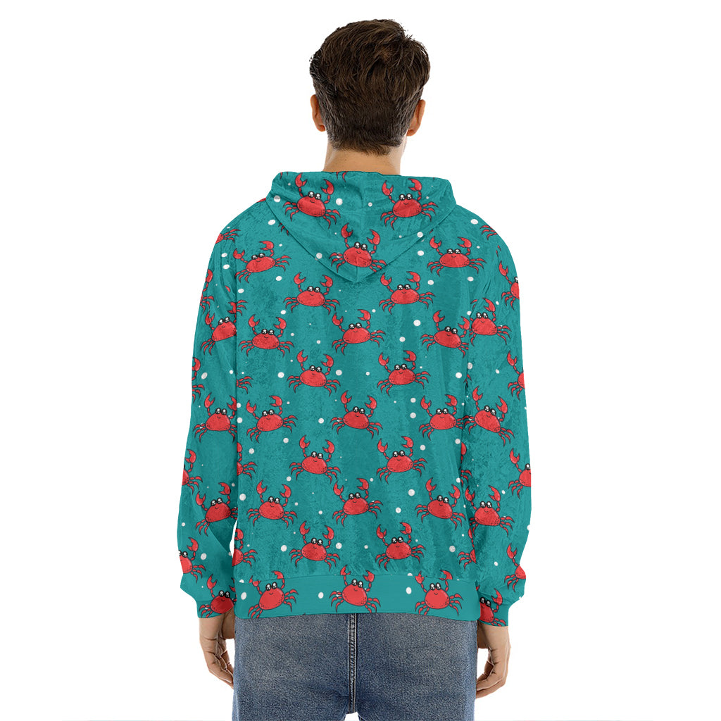 Red Crab Pattern Print Men's Velvet Pullover Hoodie