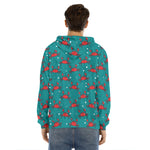 Red Crab Pattern Print Men's Velvet Pullover Hoodie