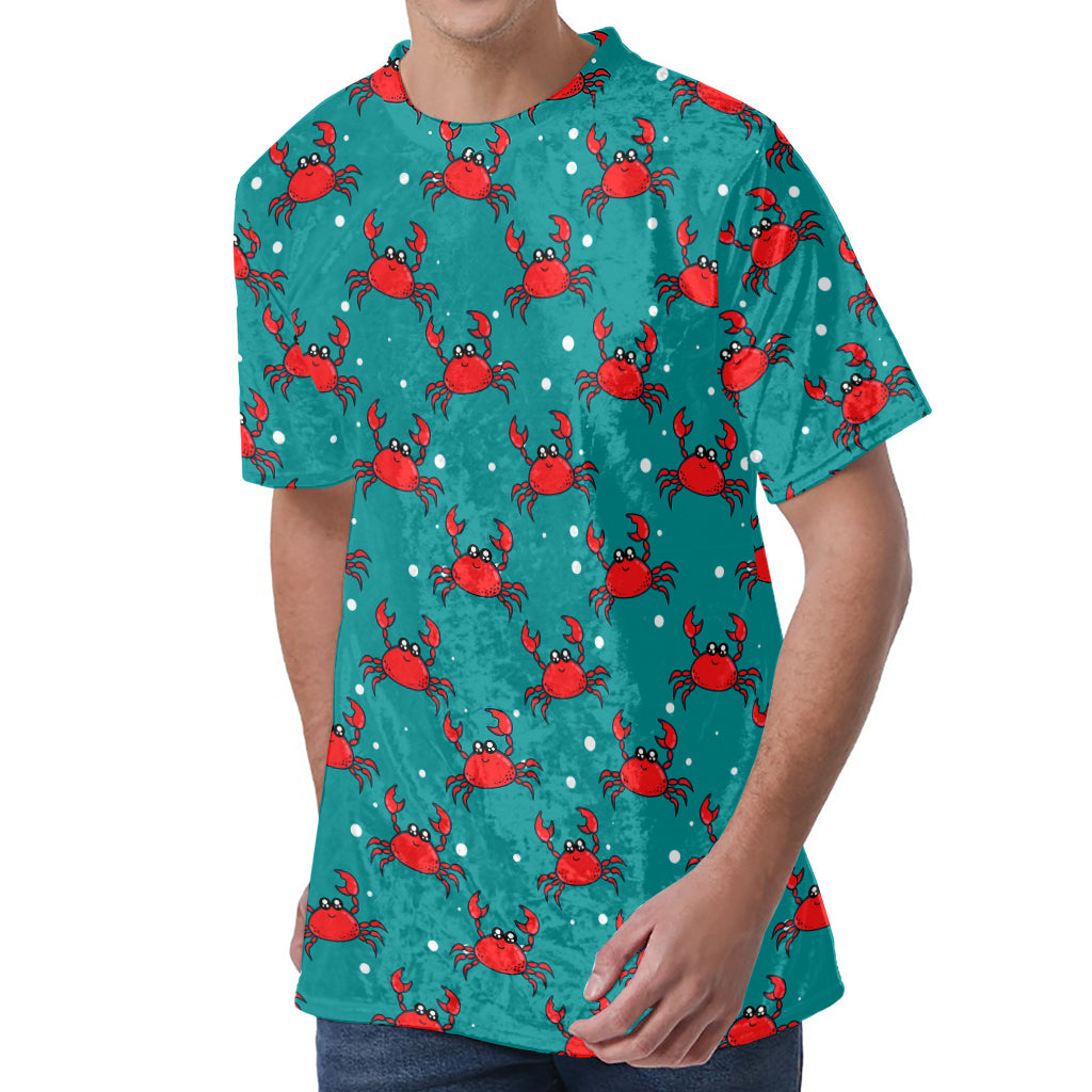Red Crab Pattern Print Men's Velvet T-Shirt