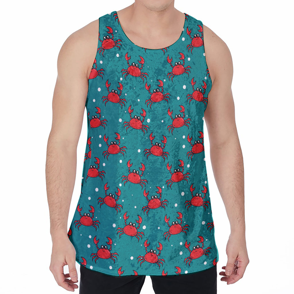 Red Crab Pattern Print Men's Velvet Tank Top