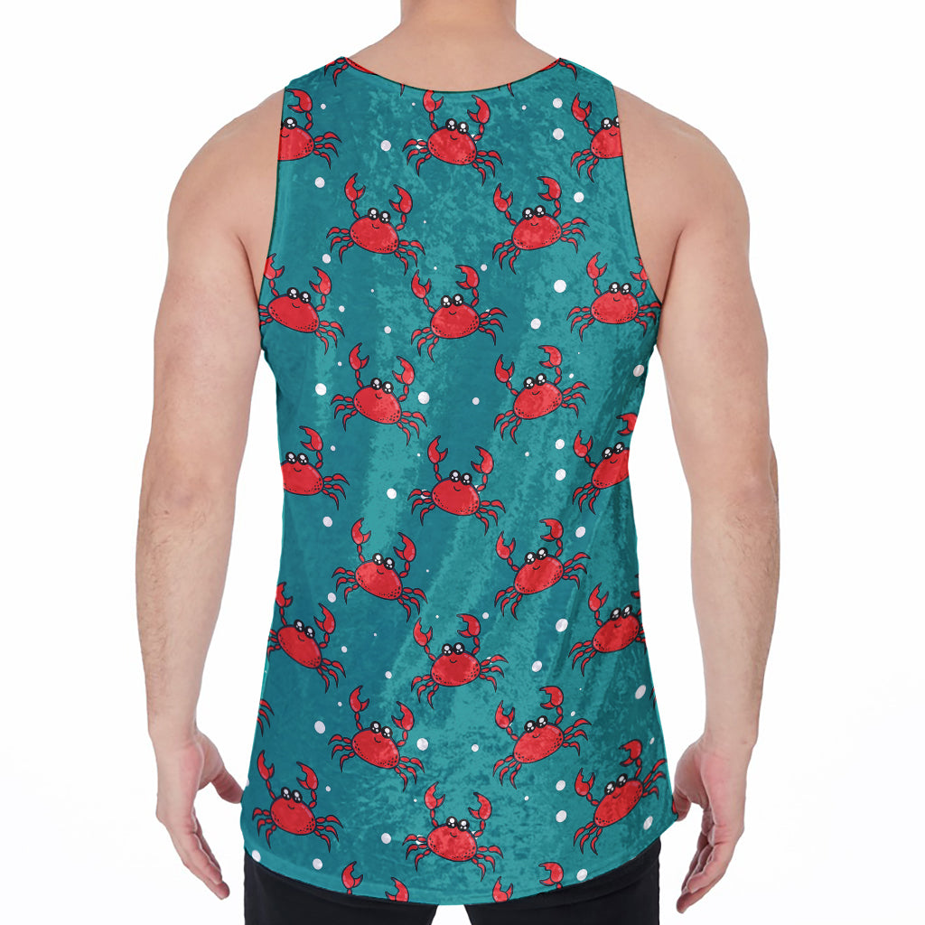Red Crab Pattern Print Men's Velvet Tank Top