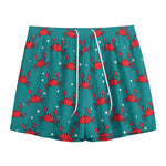 Red Crab Pattern Print Mesh Shorts
