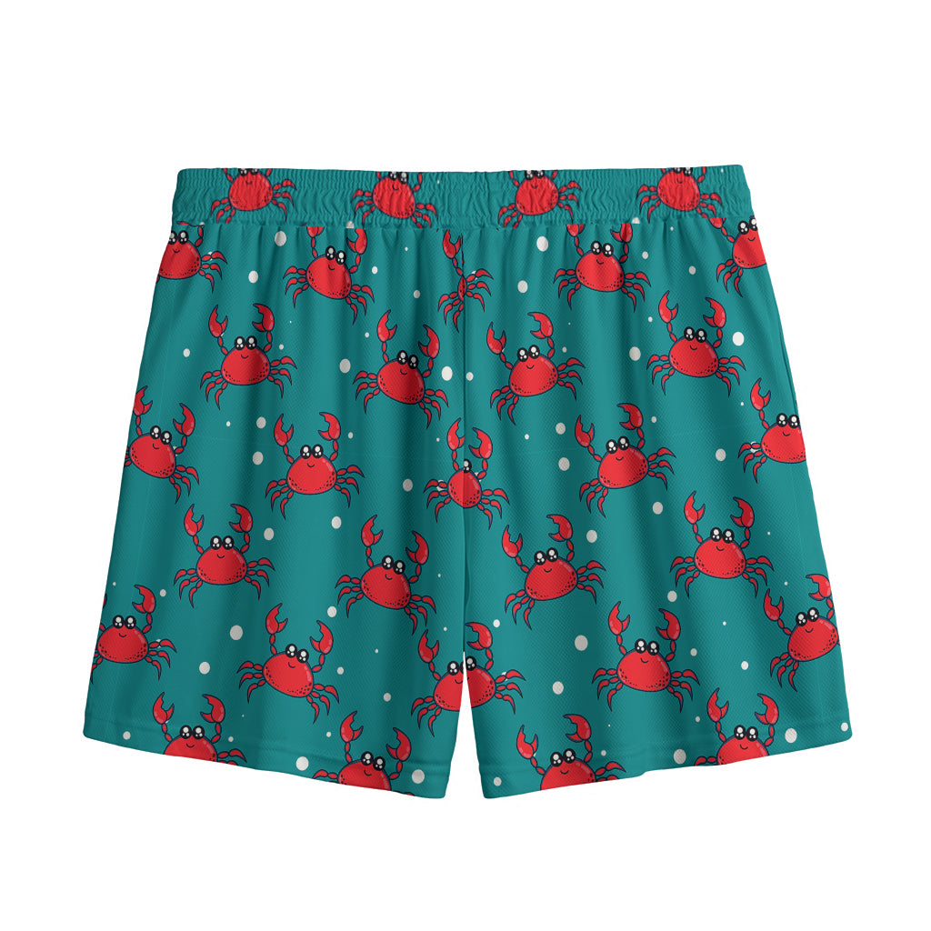Red Crab Pattern Print Mesh Shorts