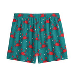 Red Crab Pattern Print Mesh Shorts