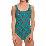 Red Crab Pattern Print One Piece Swimsuit