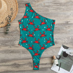 Red Crab Pattern Print One Shoulder Bodysuit