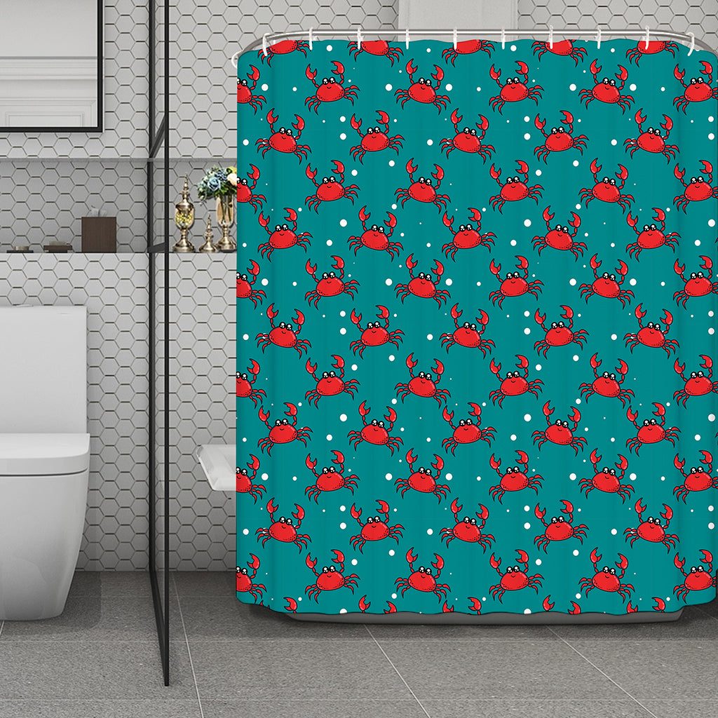 Red Crab Pattern Print Polyester Shower Curtain