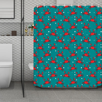Red Crab Pattern Print Polyester Shower Curtain