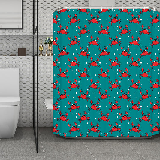 Red Crab Pattern Print Polyester Shower Curtain