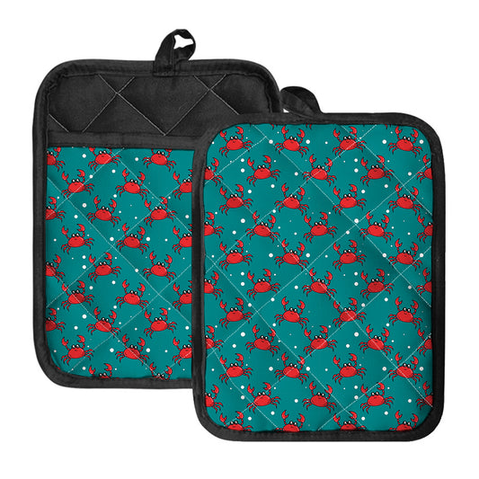 Red Crab Pattern Print Pot Holders With Pocket