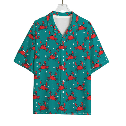 Red Crab Pattern Print Rayon Hawaiian Shirt
