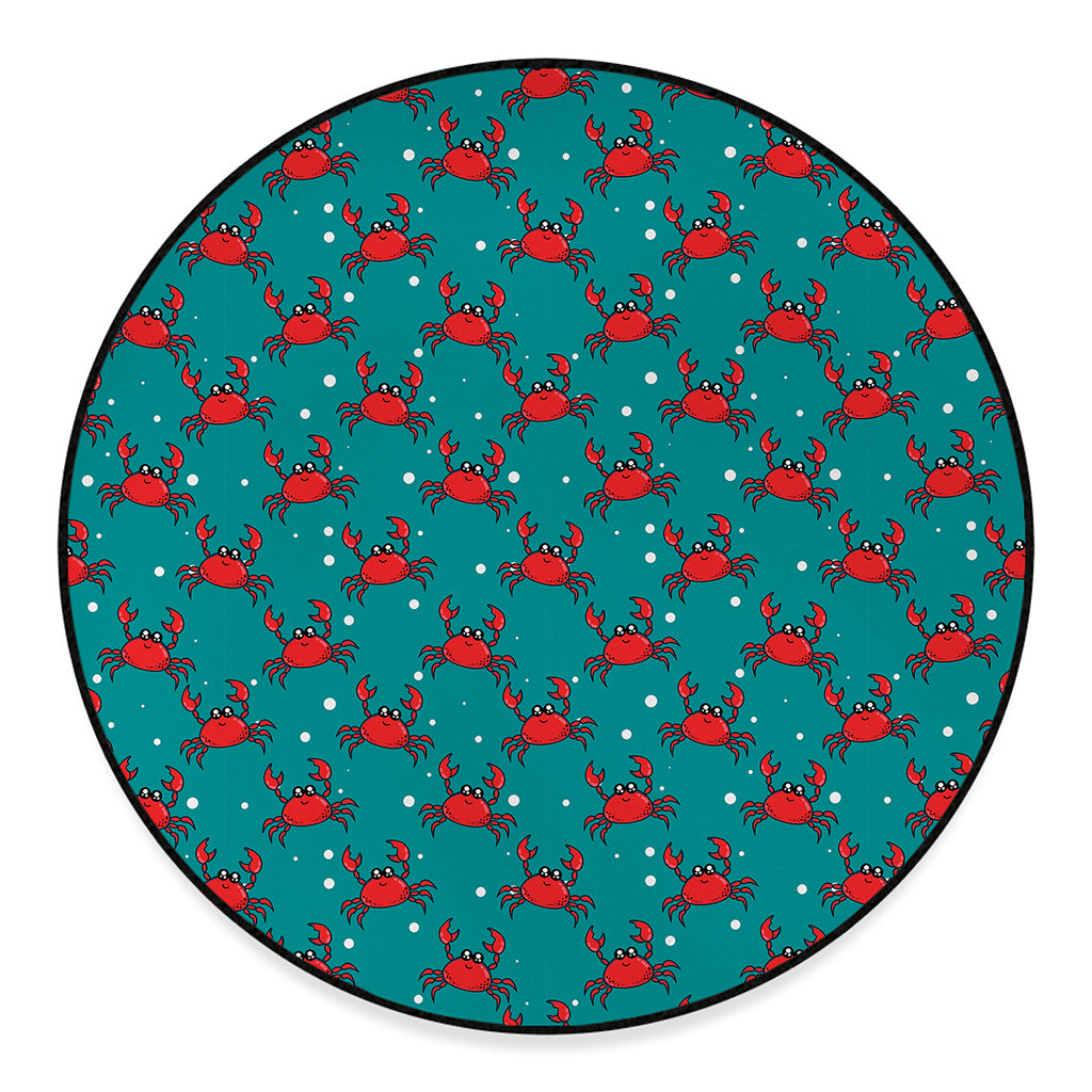 Red Crab Pattern Print Round Floor Mat