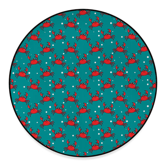 Red Crab Pattern Print Round Floor Mat
