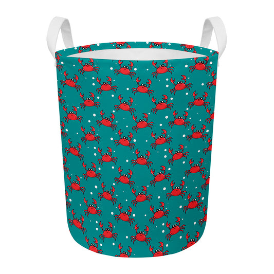 Red Crab Pattern Print Round Laundry Basket