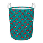 Red Crab Pattern Print Round Laundry Basket