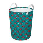 Red Crab Pattern Print Round Laundry Basket