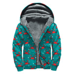 Red Crab Pattern Print Sherpa Lined Zip Up Hoodie